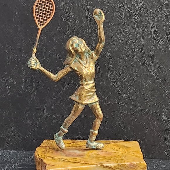 Rare Vintage Bijan Sculpture Tennis Player Mixed Metal-Bronze and Copper - Picture 1 of 10